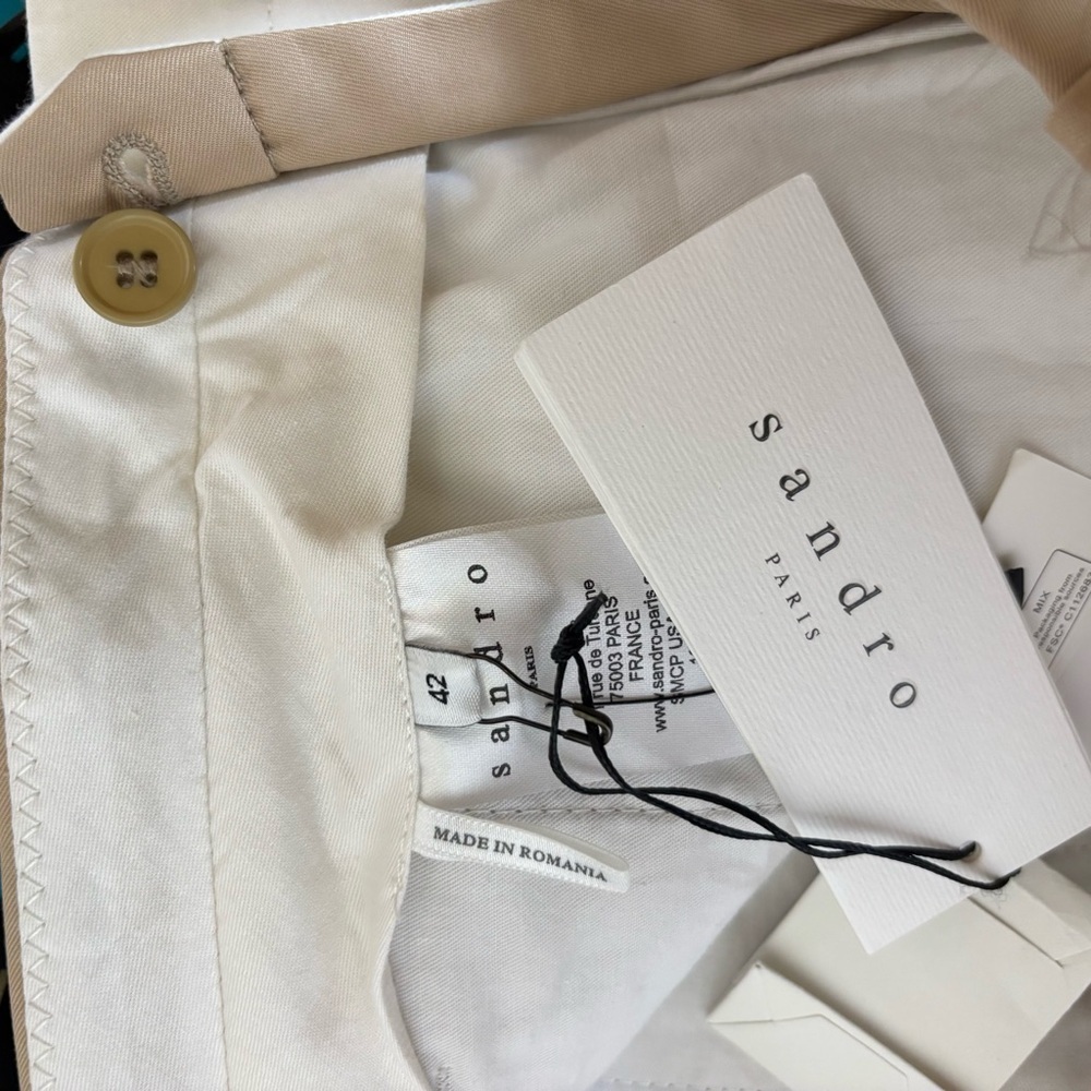 NWT Sandro Paris Women’s High Waisted Trouser E15 Prest Beige Cotton Pants-Sz 42 - Picture 6 of 7